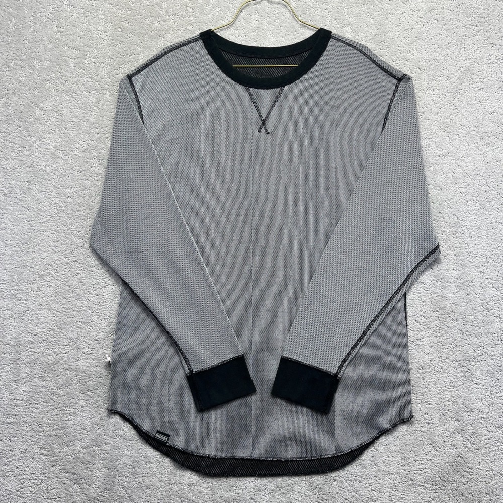 Hanes Thermal Shirt Mens XL Gray Black Reversible Long Sleeve Knit Crewneck